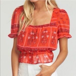 NWOT Show Me Your MuMu Red Floral Blouse, Medium